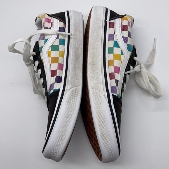 Vans Black Canvas Low Top Shoes Rainbow Checkerboard Size 2.5 - Picture 4 of 11